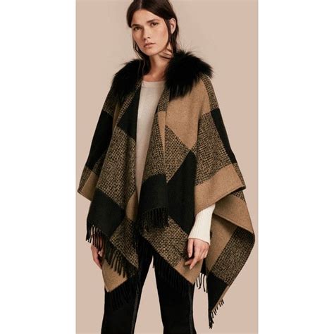 burberry bath robe|Burberry fur trimmed poncho.